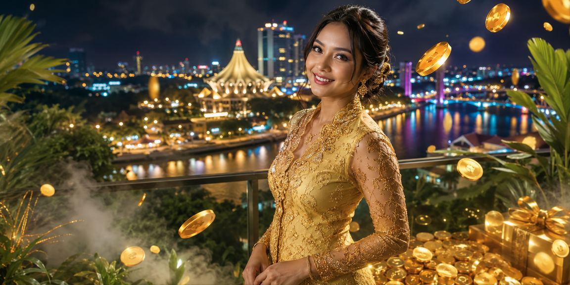 Pengguna wanita menikmati platform 47150 berlatarkan budaya Sarawak